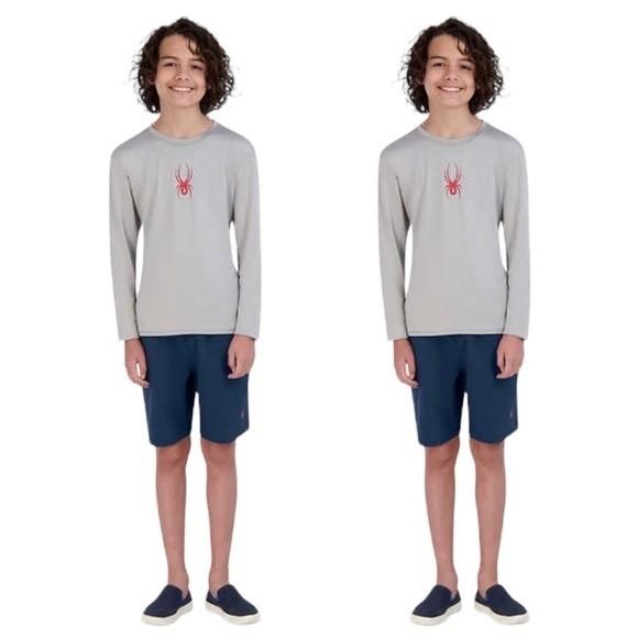 Boys Swim Trunks L Gray Spyder Youth 2-piece Swim 2 Set UPF 30 Swim Shirt Sh - Picture 1 of 7